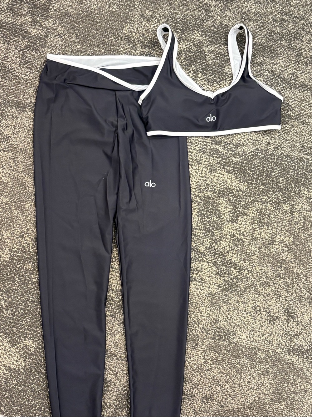 Inspired Yoga Black Leggings and Sports Bra Set with White Trim
